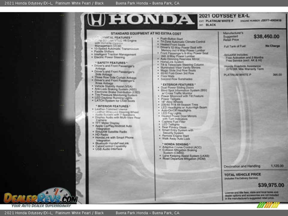2021 Honda Odyssey EX-L Window Sticker Photo #36