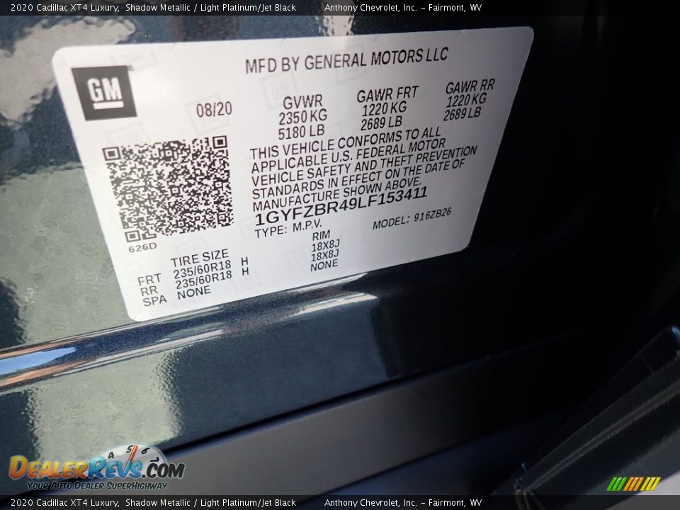 2020 Cadillac XT4 Luxury Shadow Metallic / Light Platinum/Jet Black Photo #13