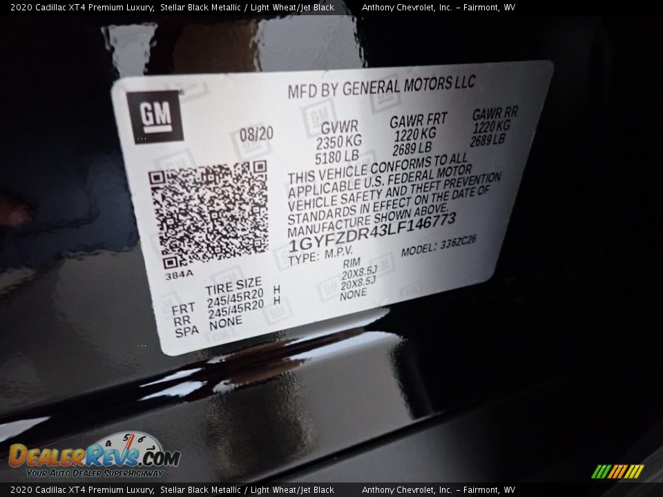 2020 Cadillac XT4 Premium Luxury Stellar Black Metallic / Light Wheat/Jet Black Photo #15