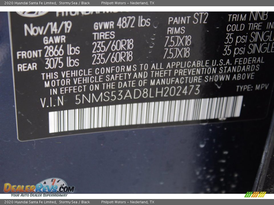 2020 Hyundai Santa Fe Limited Stormy Sea / Black Photo #34