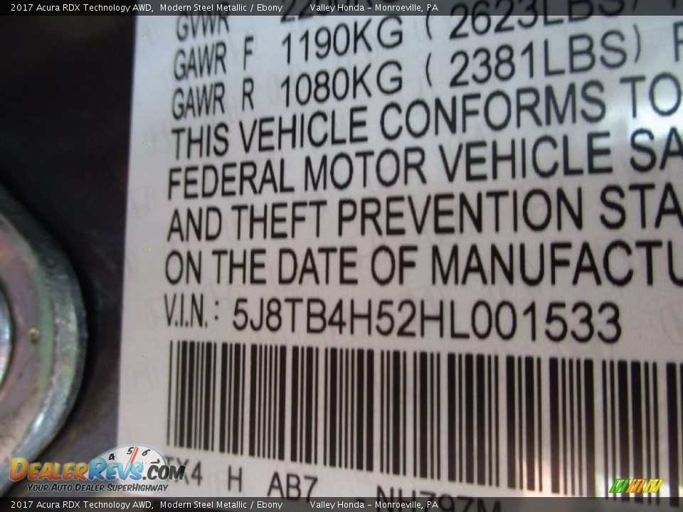 2017 Acura RDX Technology AWD Modern Steel Metallic / Ebony Photo #19