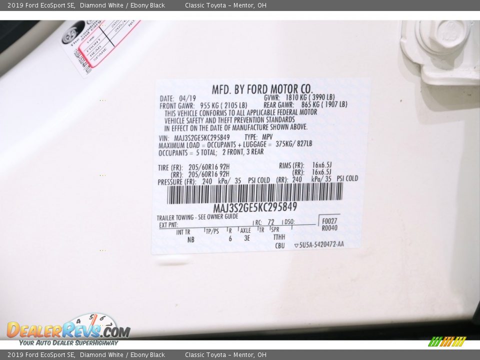 2019 Ford EcoSport SE Diamond White / Ebony Black Photo #17