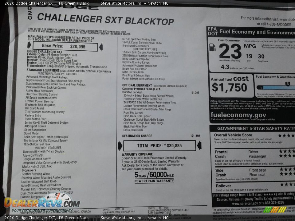 2020 Dodge Challenger SXT F8 Green / Black Photo #25