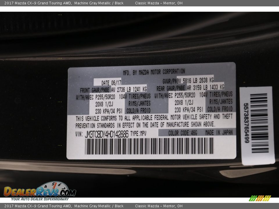 2017 Mazda CX-9 Grand Touring AWD Machine Gray Metallic / Black Photo #21