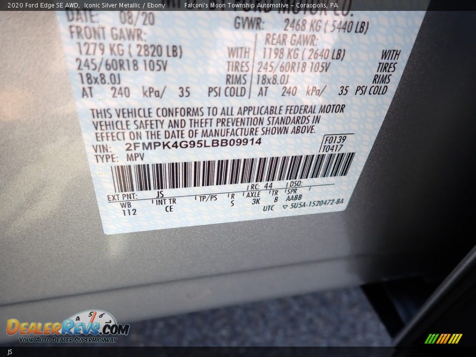 Ford Color Code JS Iconic Silver Metallic