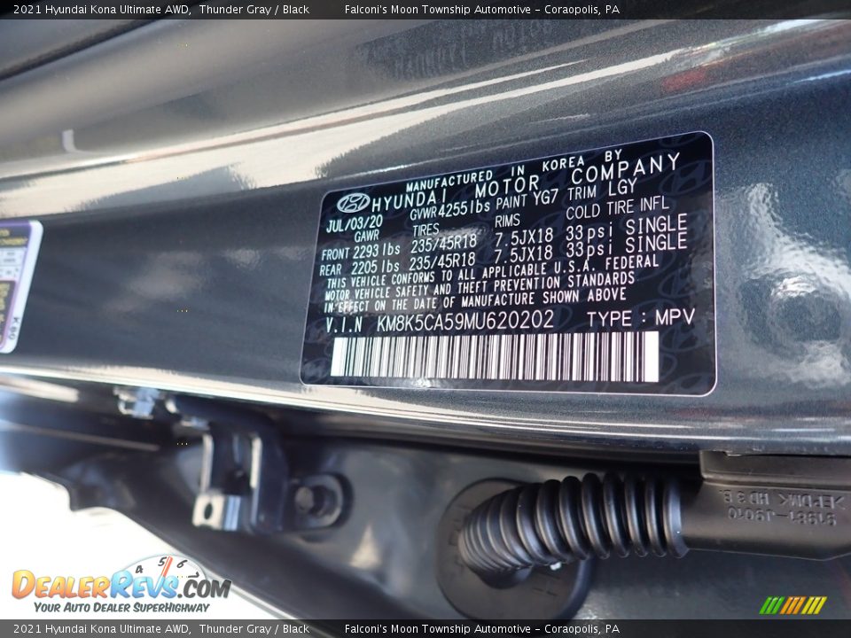 2021 Hyundai Kona Ultimate AWD Thunder Gray / Black Photo #12