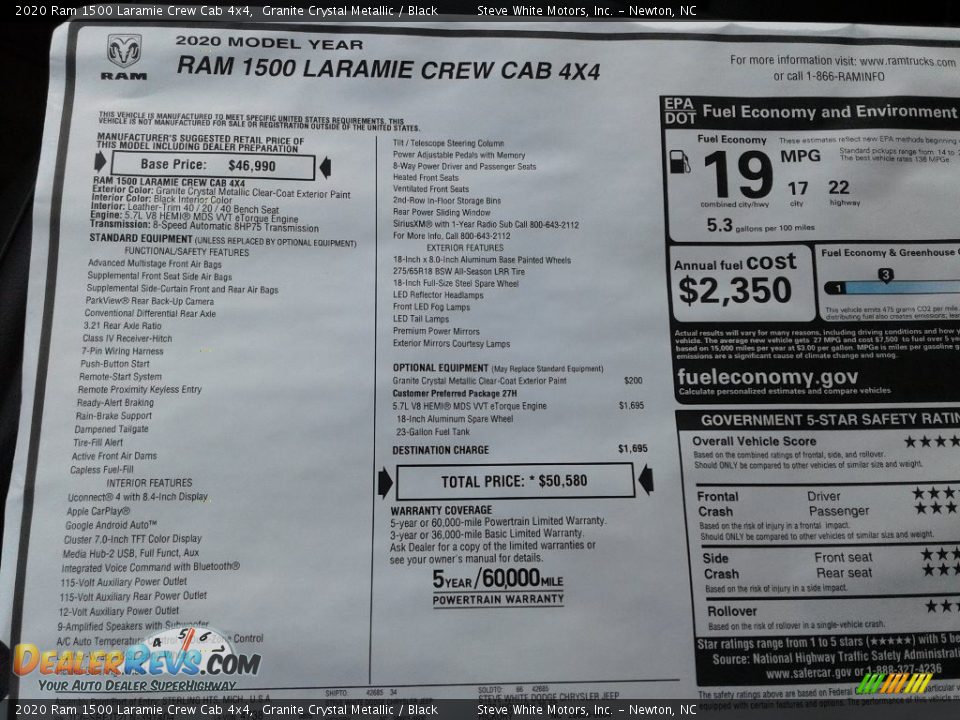 2020 Ram 1500 Laramie Crew Cab 4x4 Granite Crystal Metallic / Black Photo #28