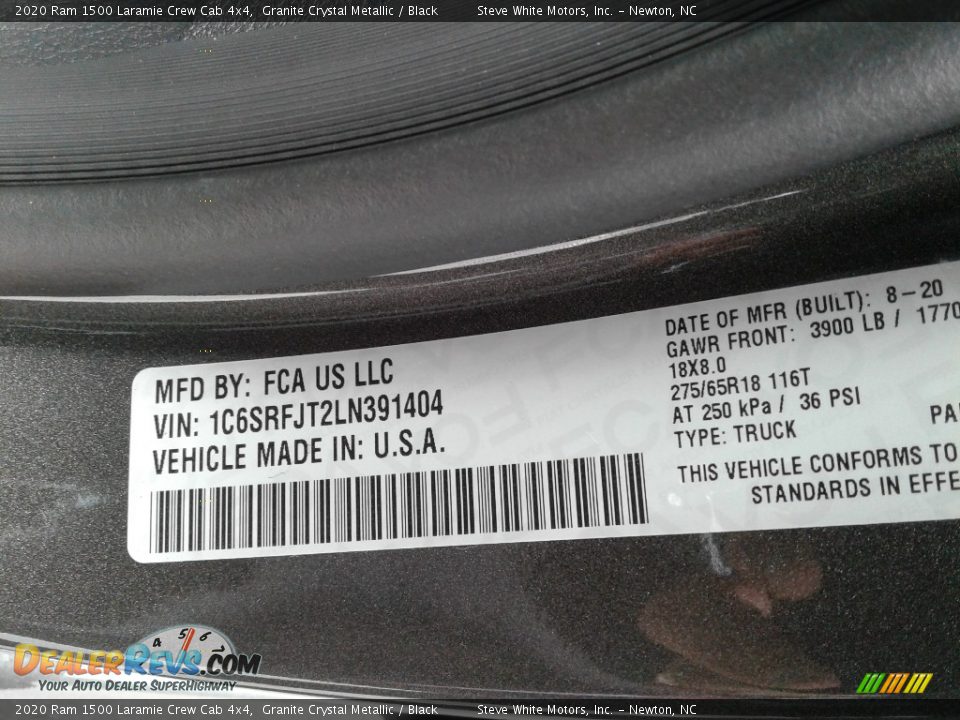 2020 Ram 1500 Laramie Crew Cab 4x4 Granite Crystal Metallic / Black Photo #30