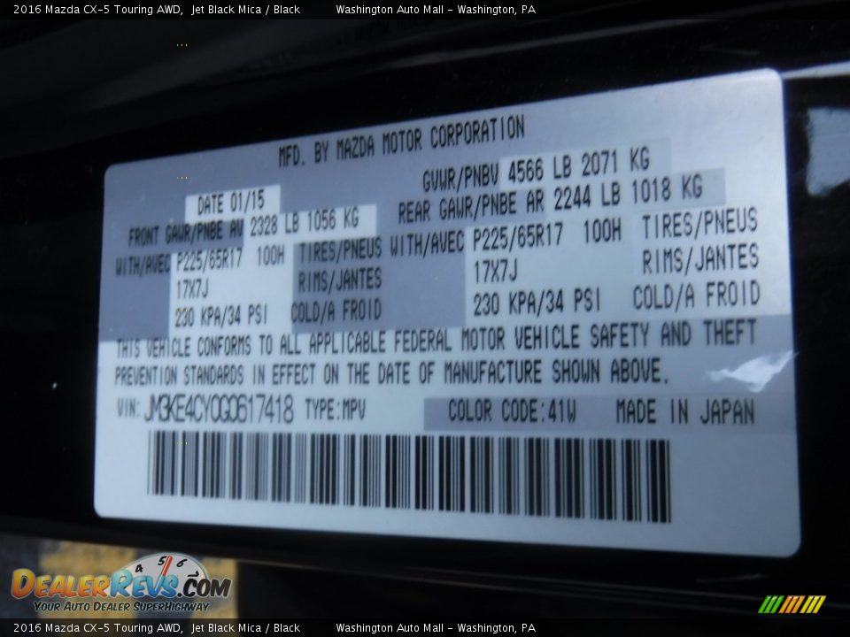 2016 Mazda CX-5 Touring AWD Jet Black Mica / Black Photo #27