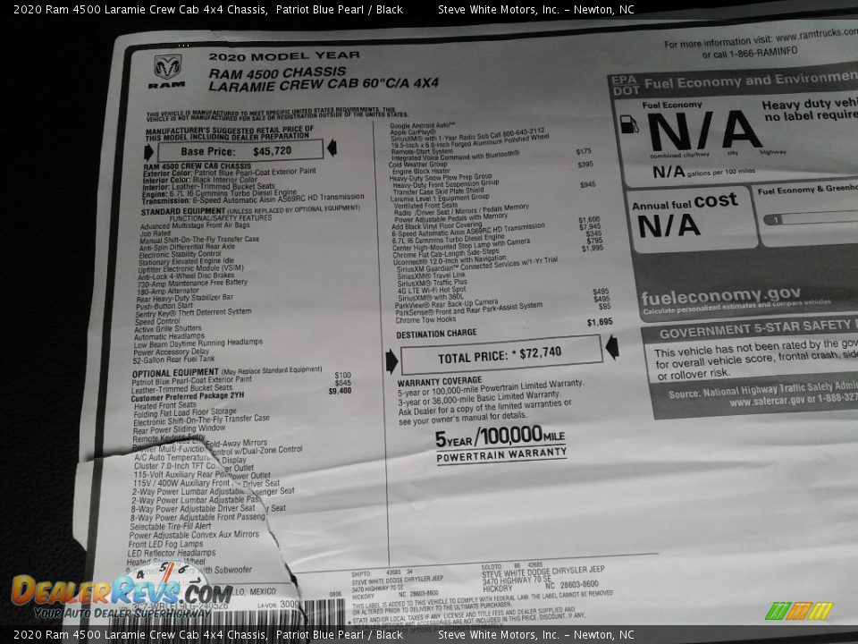 2020 Ram 4500 Laramie Crew Cab 4x4 Chassis Window Sticker Photo #33