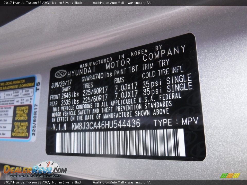2017 Hyundai Tucson SE AWD Molten Silver / Black Photo #29