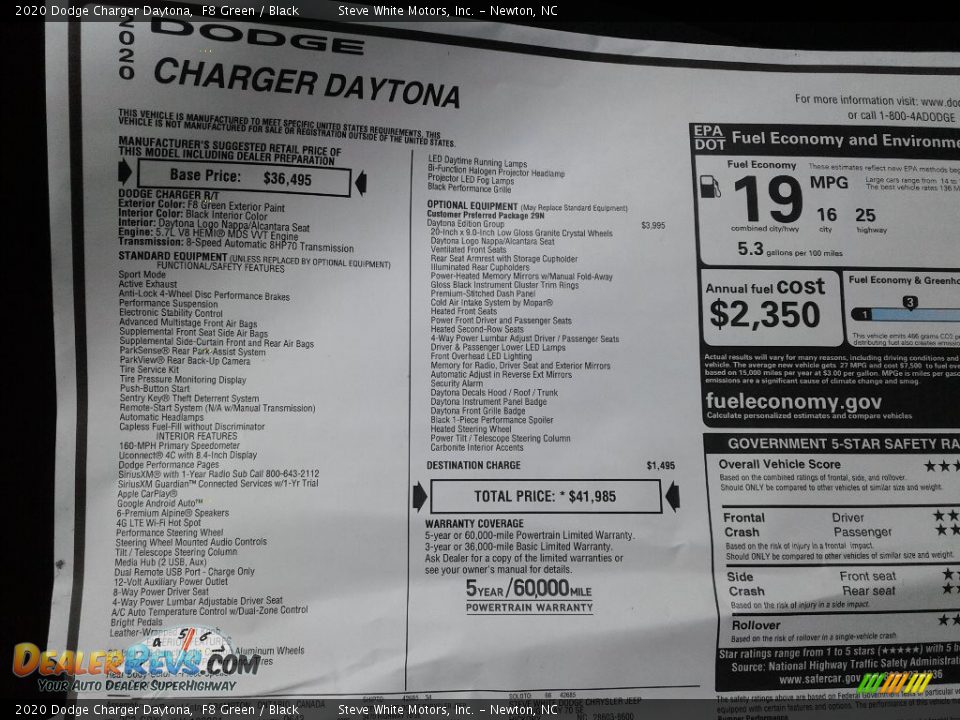 2020 Dodge Charger Daytona Window Sticker Photo #28