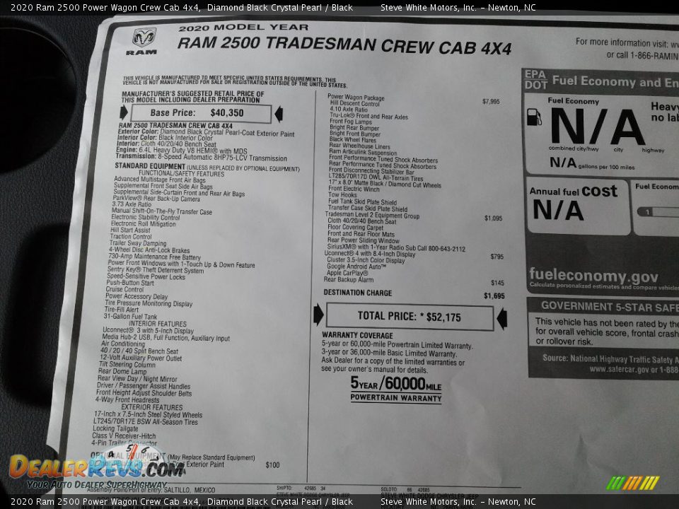 2020 Ram 2500 Power Wagon Crew Cab 4x4 Window Sticker Photo #26