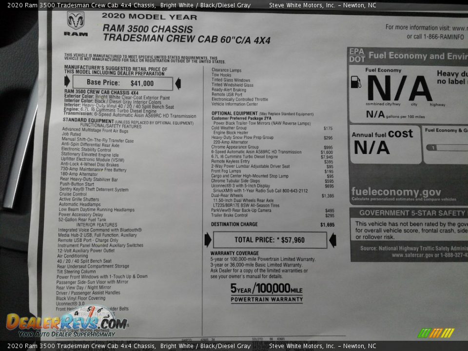 2020 Ram 3500 Tradesman Crew Cab 4x4 Chassis Bright White / Black/Diesel Gray Photo #24