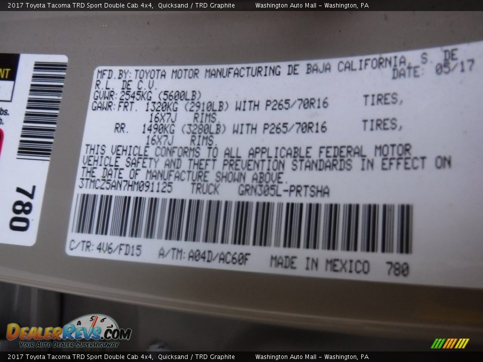 2017 Toyota Tacoma TRD Sport Double Cab 4x4 Quicksand / TRD Graphite Photo #31