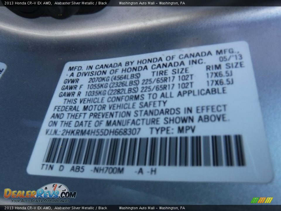 2013 Honda CR-V EX AWD Alabaster Silver Metallic / Black Photo #27