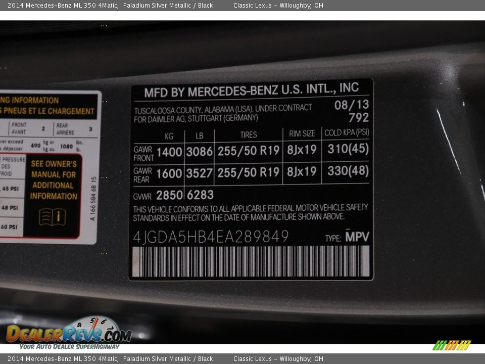 2014 Mercedes-Benz ML 350 4Matic Paladium Silver Metallic / Black Photo #22