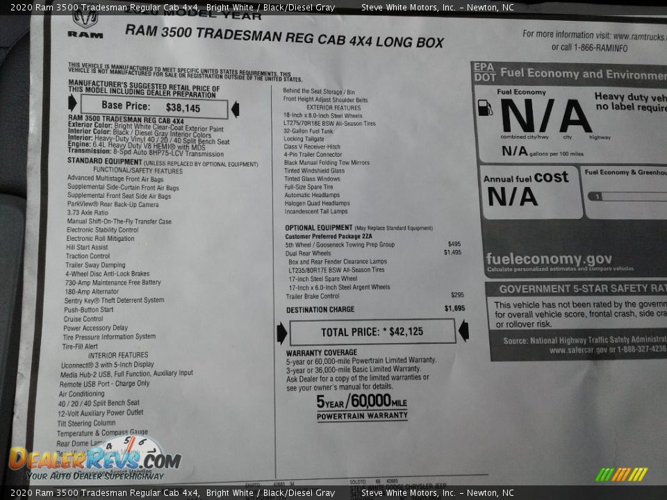 2020 Ram 3500 Tradesman Regular Cab 4x4 Bright White / Black/Diesel Gray Photo #22