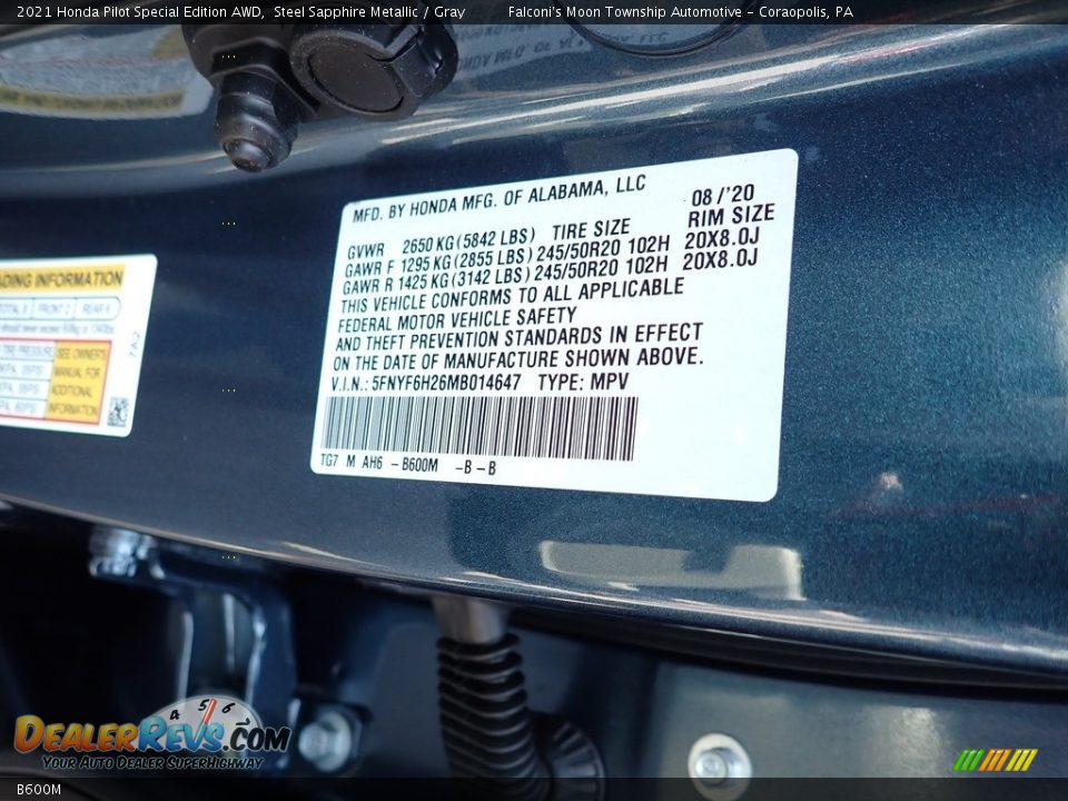 Honda Color Code B600M Steel Sapphire Metallic