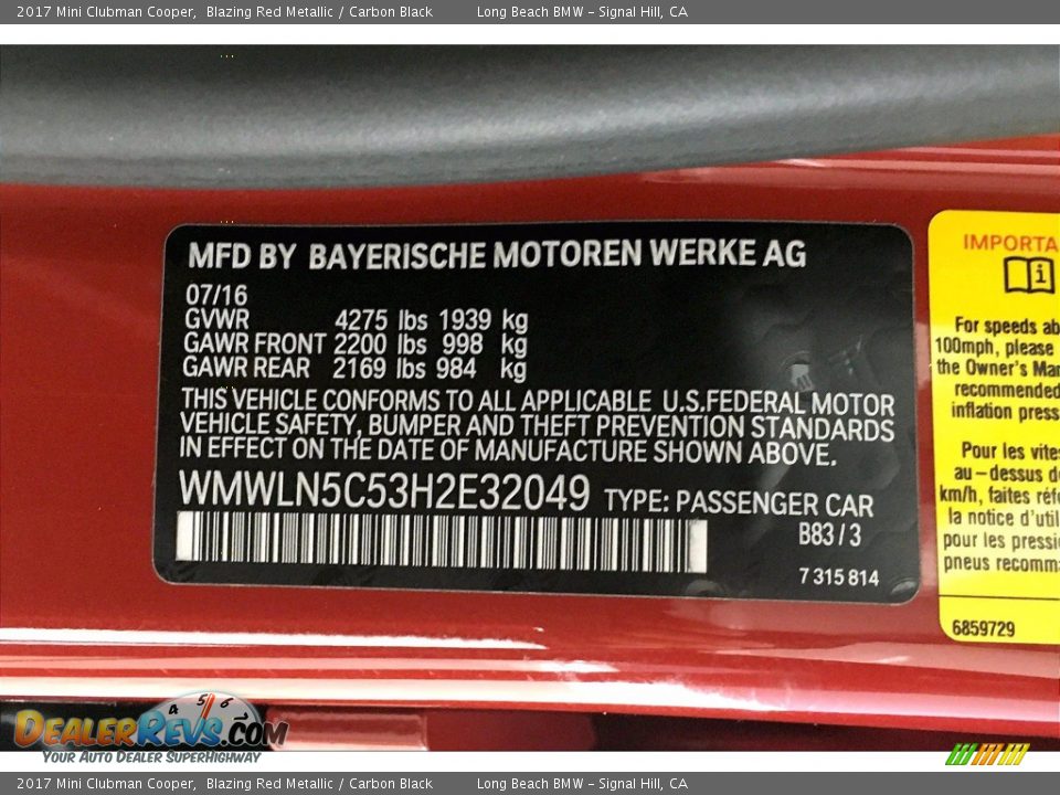 2017 Mini Clubman Cooper Blazing Red Metallic / Carbon Black Photo #36