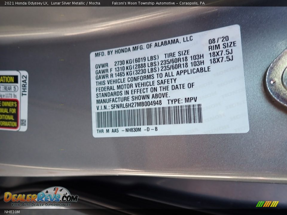 Honda Color Code NH830M Lunar Silver Metallic