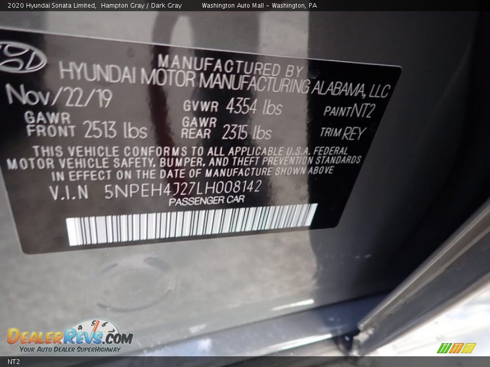 Hyundai Color Code NT2 Hampton Gray