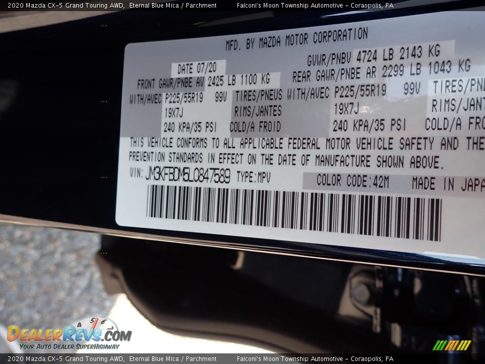 2020 Mazda CX-5 Grand Touring AWD Eternal Blue Mica / Parchment Photo #12