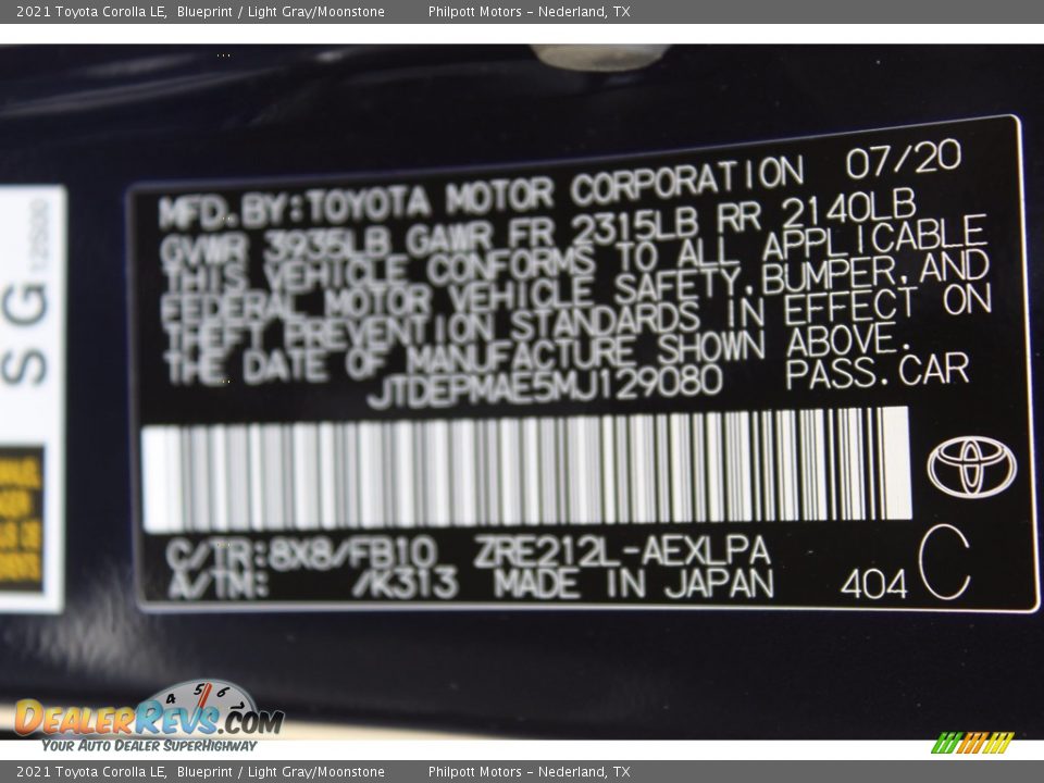 2021 Toyota Corolla LE Blueprint / Light Gray/Moonstone Photo #23