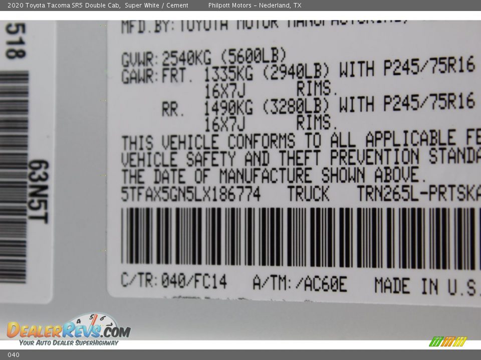 Toyota Color Code 040 Super White