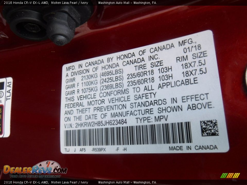 2018 Honda CR-V EX-L AWD Molten Lava Pearl / Ivory Photo #31