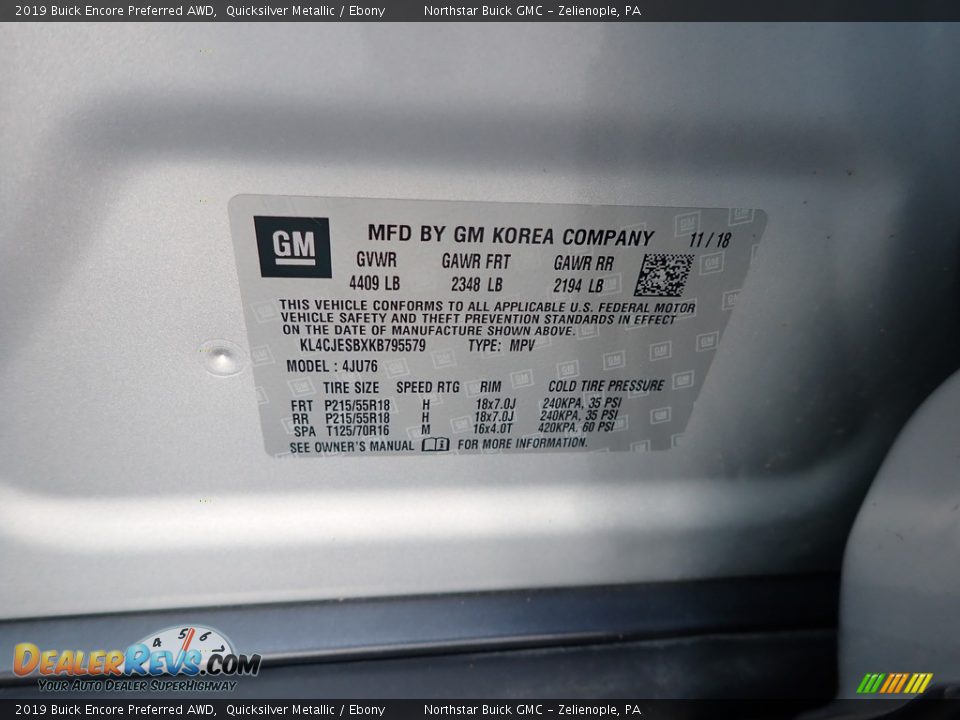 2019 Buick Encore Preferred AWD Quicksilver Metallic / Ebony Photo #15