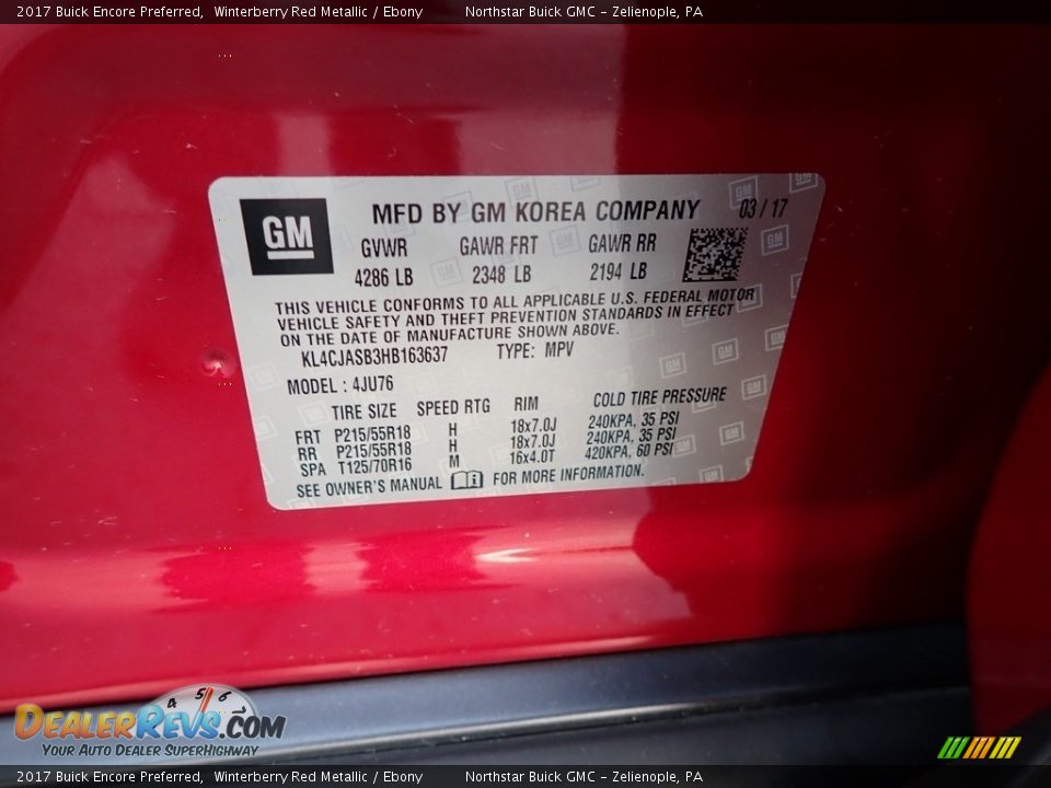 2017 Buick Encore Preferred Winterberry Red Metallic / Ebony Photo #15