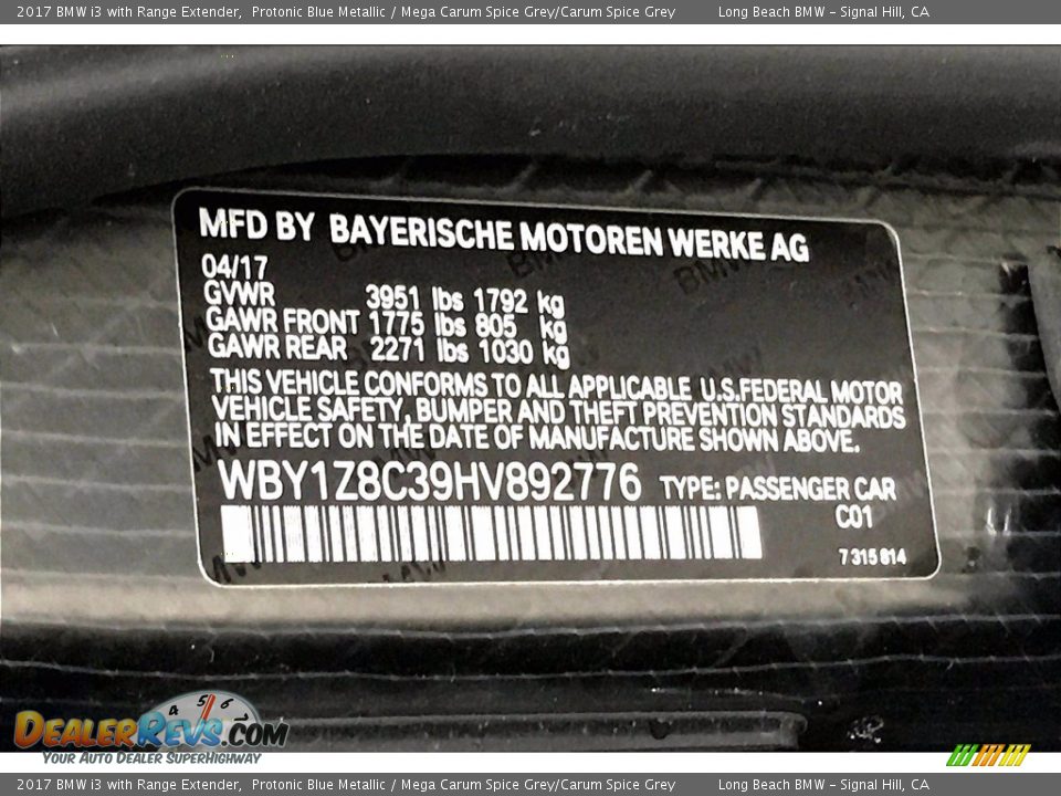 2017 BMW i3 with Range Extender Protonic Blue Metallic / Mega Carum Spice Grey/Carum Spice Grey Photo #36