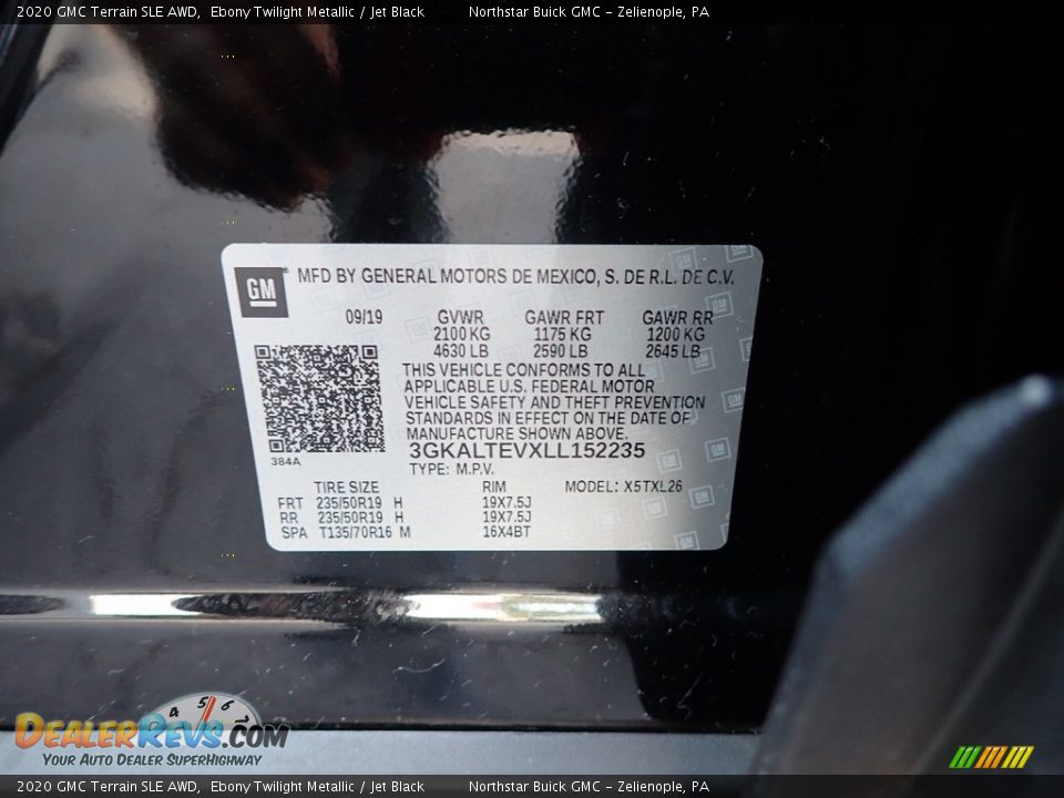 2020 GMC Terrain SLE AWD Ebony Twilight Metallic / Jet Black Photo #15
