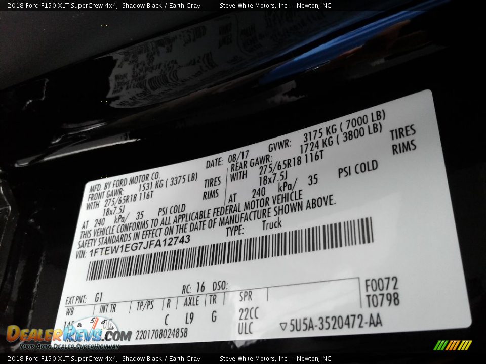 2018 Ford F150 XLT SuperCrew 4x4 Shadow Black / Earth Gray Photo #30