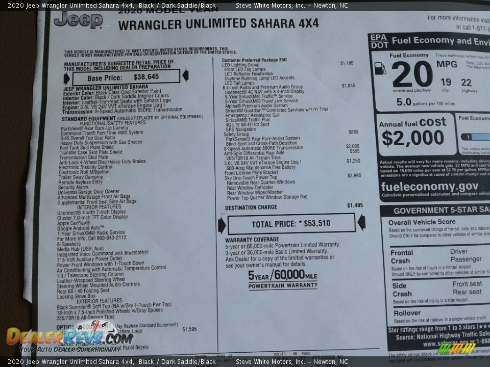 2020 Jeep Wrangler Unlimited Sahara 4x4 Black / Dark Saddle/Black Photo #30