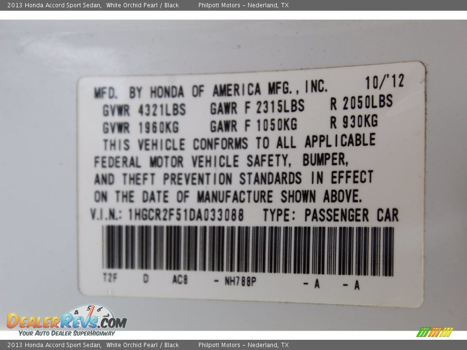 2013 Honda Accord Sport Sedan White Orchid Pearl / Black Photo #27