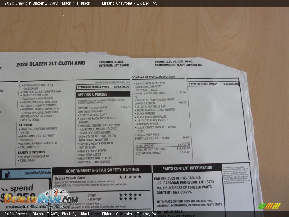 2020 Chevrolet Blazer LT AWD Black / Jet Black Photo #36
