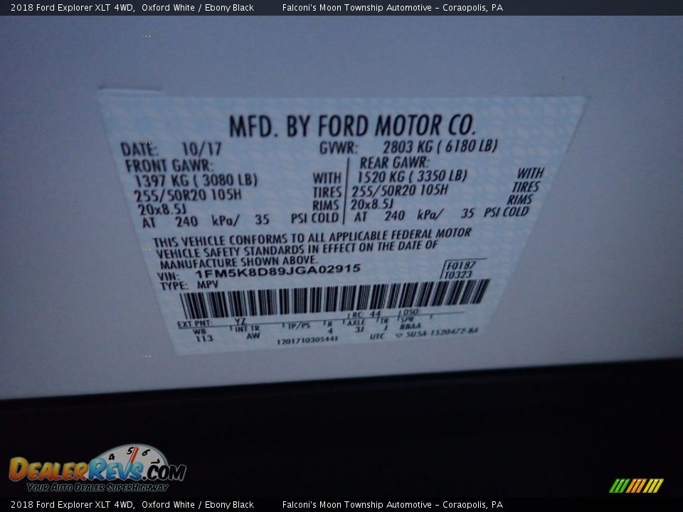 2018 Ford Explorer XLT 4WD Oxford White / Ebony Black Photo #23