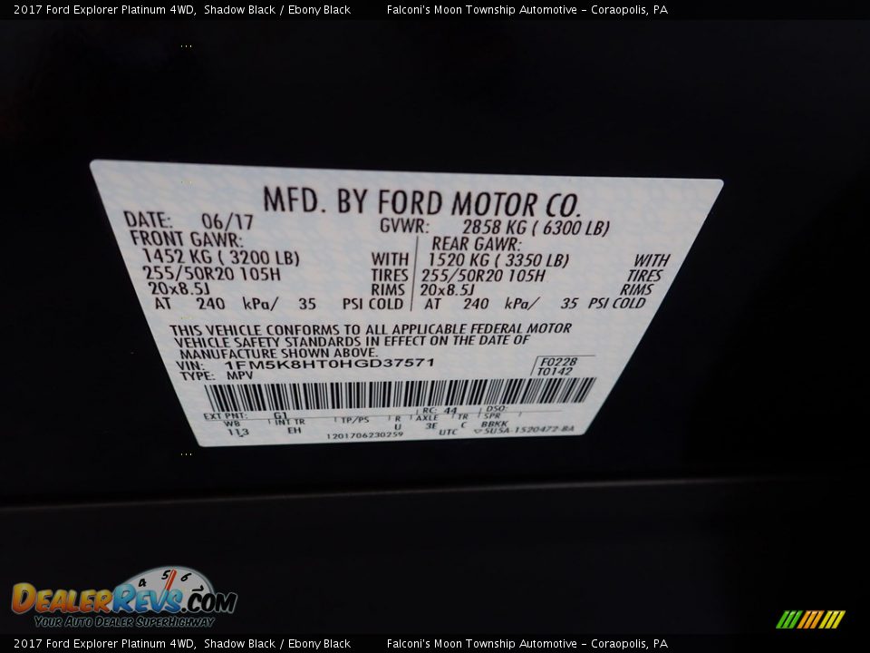 2017 Ford Explorer Platinum 4WD Shadow Black / Ebony Black Photo #23