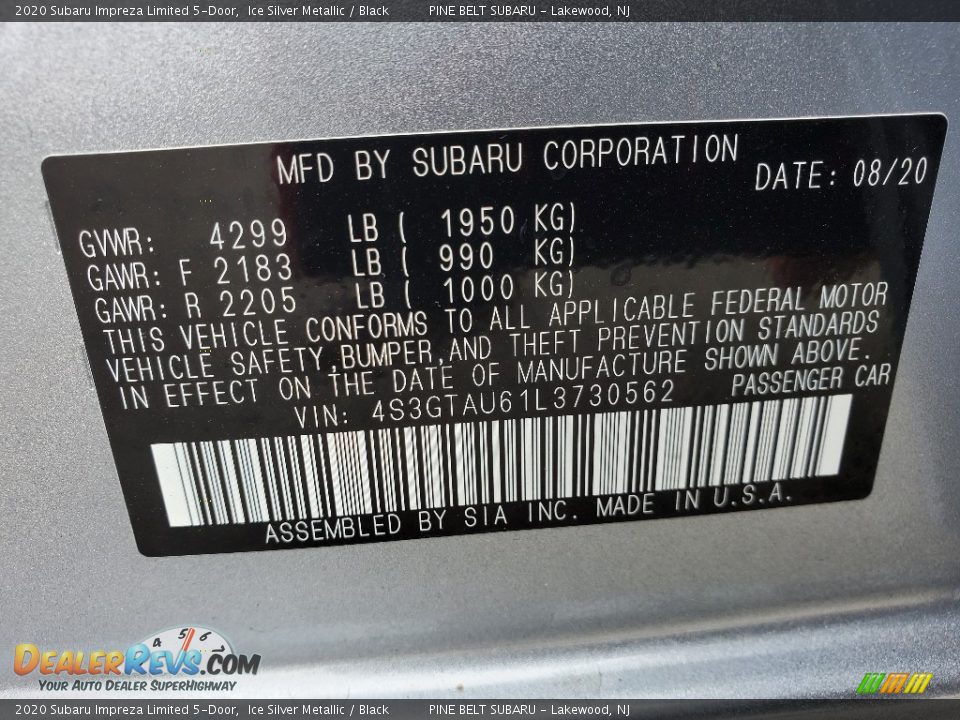 2020 Subaru Impreza Limited 5-Door Ice Silver Metallic / Black Photo #14