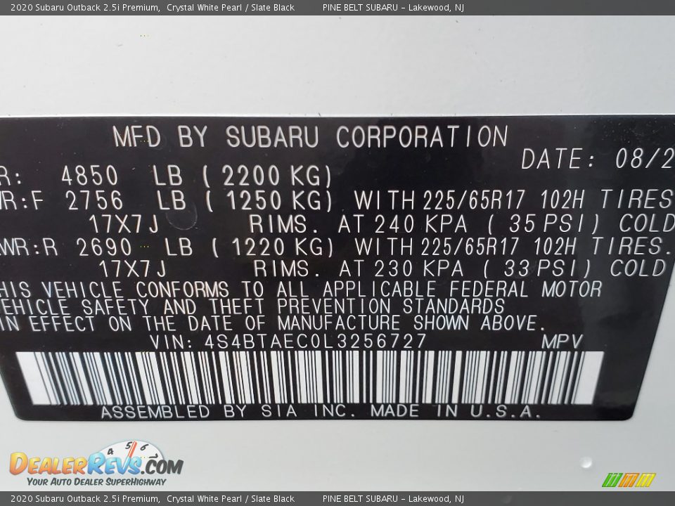 2020 Subaru Outback 2.5i Premium Crystal White Pearl / Slate Black Photo #14