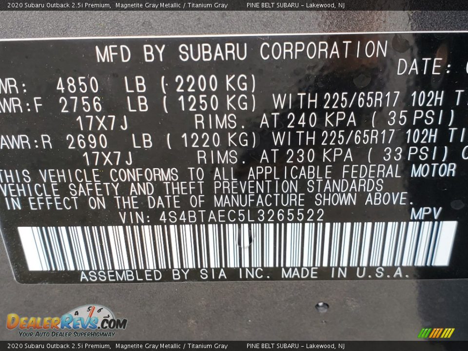 2020 Subaru Outback 2.5i Premium Magnetite Gray Metallic / Titanium Gray Photo #13
