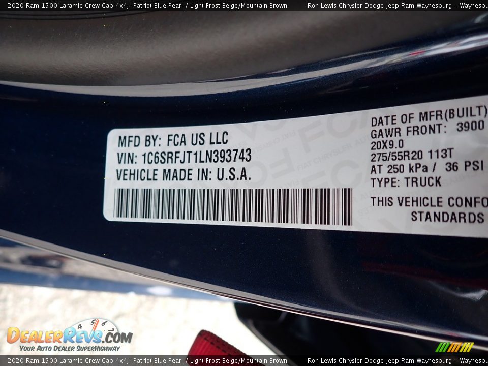 2020 Ram 1500 Laramie Crew Cab 4x4 Patriot Blue Pearl / Light Frost Beige/Mountain Brown Photo #14
