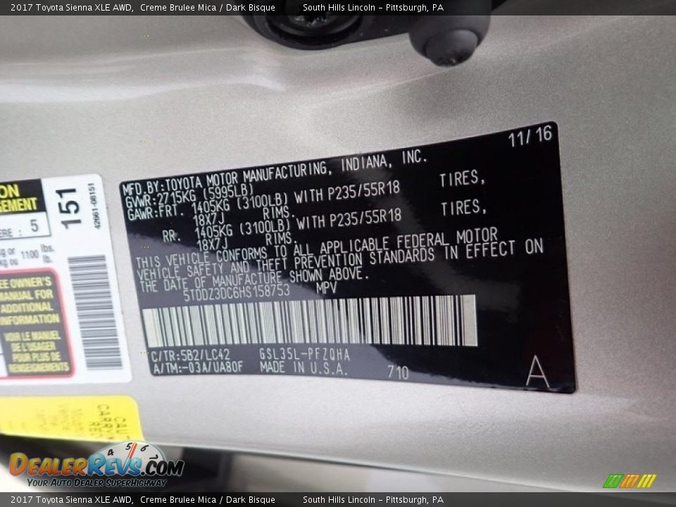 2017 Toyota Sienna XLE AWD Creme Brulee Mica / Dark Bisque Photo #23