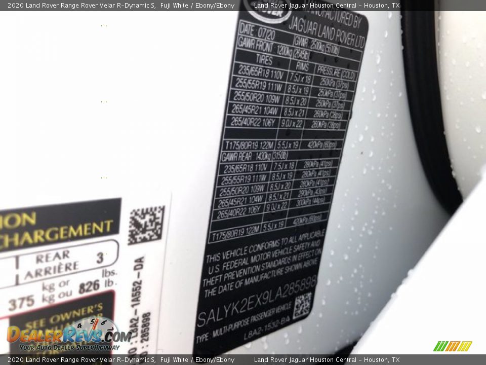 2020 Land Rover Range Rover Velar R-Dynamic S Fuji White / Ebony/Ebony Photo #33