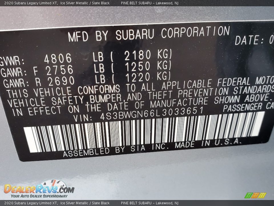 2020 Subaru Legacy Limited XT Ice Silver Metallic / Slate Black Photo #14