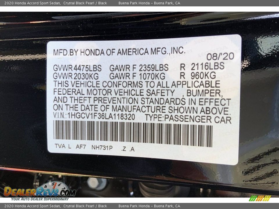 2020 Honda Accord Sport Sedan Crystal Black Pearl / Black Photo #13