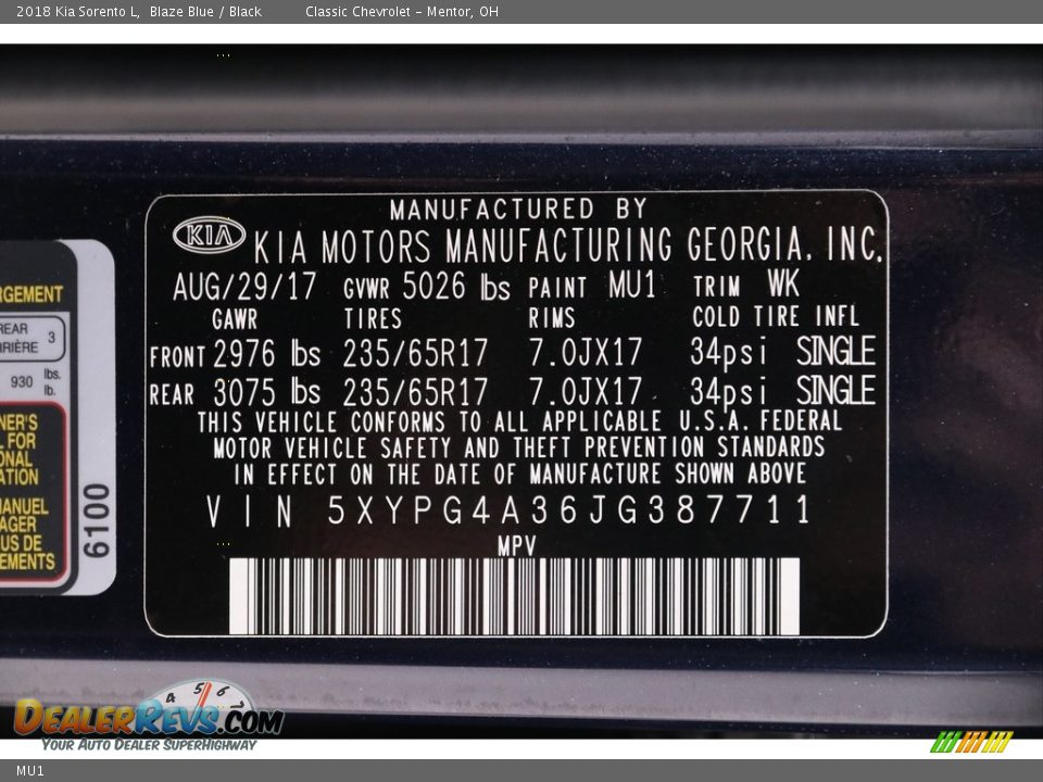 Kia Color Code MU1 Blaze Blue