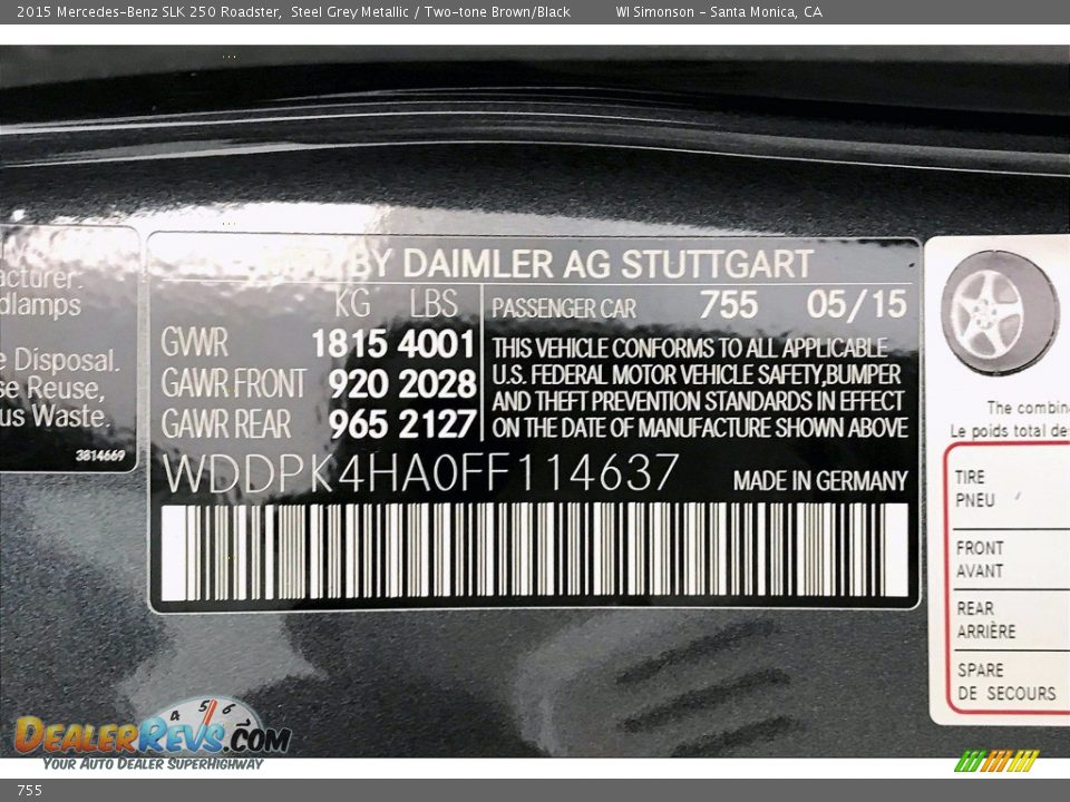 Mercedes-Benz Color Code 755 Steel Grey Metallic